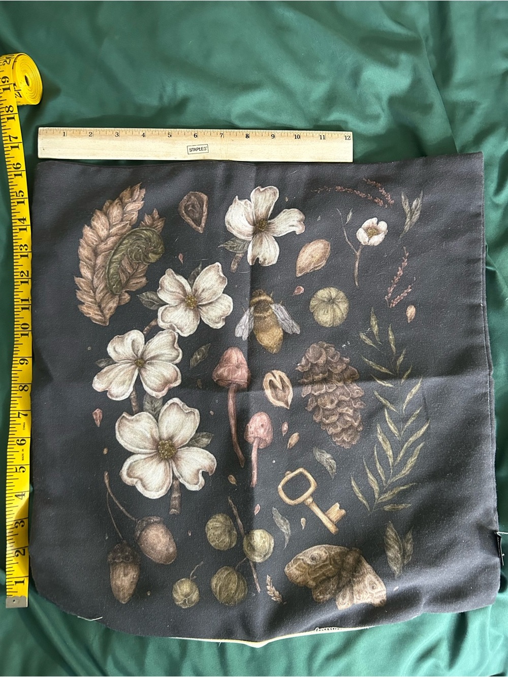 Botanical Accent Pillow Cover with Cream and Brown Details